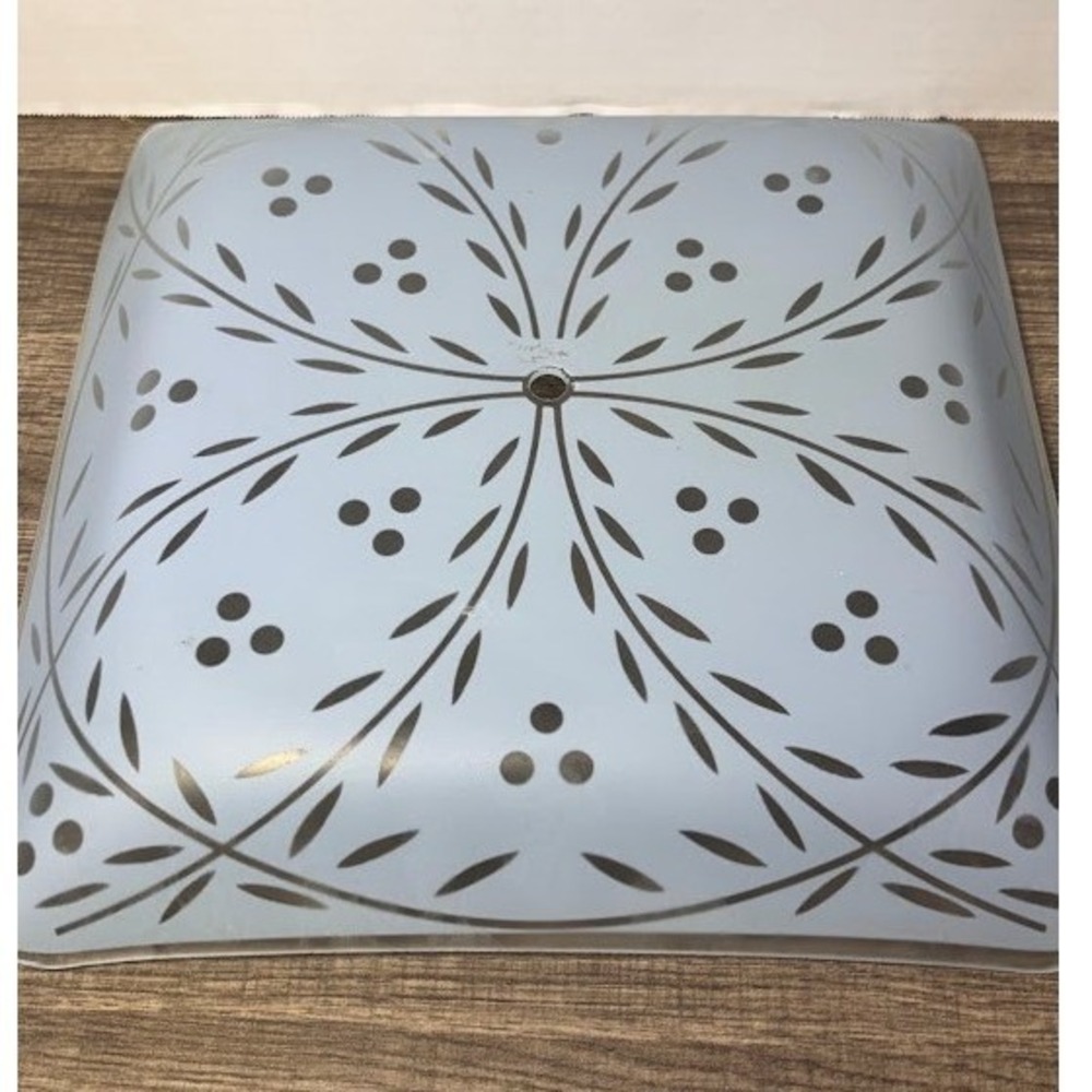 Vintage MCM Frosted Glass Ceiling Light Shade Etched Floral Leaf Pattern White